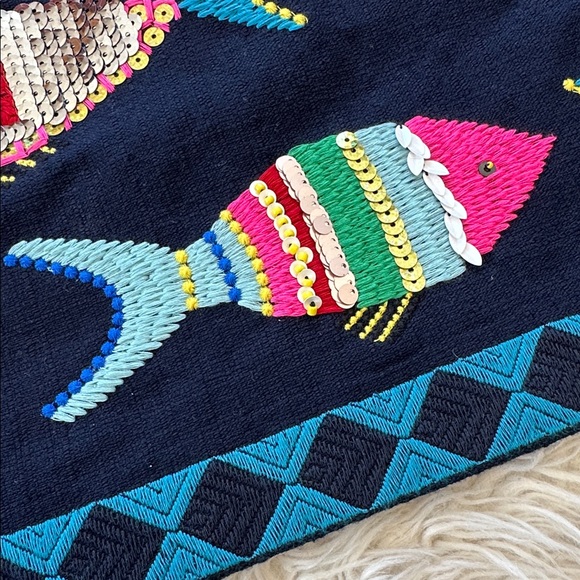 Talbots navy blue beaded embroidered fish sheath dress 8 - Picture 6 of 14